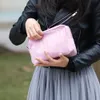 Bolsa de maquiagem listrada amarela seersucker, bolsa de maquiagem para mulheres com zíper, bolsa de viagem para maquiagem dom059