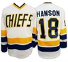 Mannen #16 Jack Hanson Charlestown Chiefs Jersey 17 Steve Hanson 18 Jeff Hanson Brother Slap Shot Movie Hockey Jersey Gestikt
