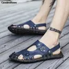 Sandals Men Shoes Cow Leather 45 Large Size 46 47 Fashion Casual Closed toe Hollow Beach man sandals