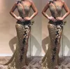 2020 Bling Sexy Gold Sequined Black Lace Sirena Vestidos de noche Use un hombro Lentejuelas Side Split Backless Vestido de fiesta formal Vestidos de fiesta