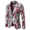 Luxe Heren Colbert Bloemen Blazer Masculino Rose Gedrukt Avondjurk Casual Blazer Heren Enkele Knop Slim Fit Jas