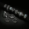 11 stks / set Vrouwen Boho Carving Bloemen Bladeren Water Drop Stars Crystals Gem Gong Ring Lady Party Silver Wedding Ring