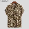 Summer Short Sleeve Leopard Print Shirt Shirt Lapel Neck Loose Button Up Blus Breattable Streetwear Sexy Shirts Men Incerun 2019