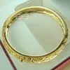Bracelet ouvert en or jaune 24 carats rempli de sculpture chinoise GF, bracelet de mariage, largeur de bande de 10mm, diamètre de 58mm, G99252i