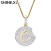 Iced Out Biscuits Pendant Necklace Micro Paled Zircon Gold Silver pläterad med rostfritt stål Rope Chain300B