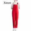 Red Denim Jumpsuits Jeans For Women Bib Denim Pants Overalls Jumpsuits Woman Casual Pockets Long Loose Boyfriend Rompers12557