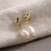 Moda- clássico cobre coreano ouro Natural Pearls Dangle brincos minimalista S925 Prata Mulheres Party For Brinco Declaração Jóias