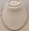 FREE SHIPPING+ Genuine 8-9mm Lavender Akoya Freshwater Pearl Necklace Bracelet Earrings A Set Women's Wedding Jewelry Pretty