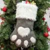 Julhund Paw Stocking Sock Stor röd och grå present Wrap Bag Festival Party Xmas Tree Decoration HH9-2330