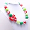 New Christmas Baby Kid Chunky Necklace Pretty Red Bow Girl Kids Bubblegum Chunky Bead Necklace Children Jewelry