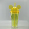 8Colors !! Mysz Ucha Tumbler 15 uncji akrylowych Kubki plastikowe napój kubek z kopułą pokrywą podwójną ścianę z kolorowymi słomy letnich napojów