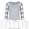 Vente en gros Femmes Mode Élastique Respirant Top Sweat Absorber T-shirts Top Manches Longues Col Rond T-shirt Plaid Épissage Cachemire DH0869