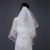 Nuovi accessori da sposa Bianco / Avorio Bordo del nastro di moda Breve Velo da sposa a due strati con pettine Alta qualità Spedizione gratuita