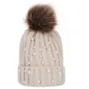 女の子ニットポンポン帽子女の子真珠のかぎ針編みウール冬の幼児子供デザイナー帽子ファッションポンポンスキー暖かい帽子ギフトRRA2457