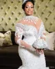 Luxury Plus Size Mermaid Wedding Dresses African Beaded Jewel Neck Chapel Train Long Sleeves Wedding Dress Bridal Gowns vestidos de novia