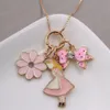 New Kids Girls Long Chain Necklace With Cute Maid Flower Pendants Children Necklace Party Jewelry 1Pcs