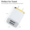 Universal Dual Ports Wall Charger US EU Plug Travel Adapter 5V 2.1A Convenient Power Adapter with Twice USB Ports For iOS Android Mobile Phones Without Package