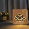 Lotus LED veilleuse en bois massif sculpture en bois Art lampe de Table découpée pour chambre chevet lampe décorative