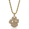 Collier pendentif empreintes de pas de chien mignon plaqué or 18 carats avec zircon cubique complet chaîne torsadée Hip Hop bijoux cadeaux pour garçons et filles