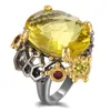 Fashion-Latest Large Oval Golden Crystal CZ Ring Yellow cubic zirconia Jewellery Women's Copper Jewelry Big Cocktail rings
