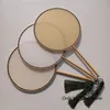 Vintage Round DIY White Blank Fan Mulberry Silk Chinese Hand Fans Traditional Craft Bamboo Handle Fan Hand Painting Embroidery
