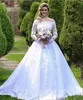 2018 Ny mode Land Lace Bröllopsklänningar Långärmade plusstorlek Applique V Neck Court Tåg Bröllopsklänning Bröllopklänningar Vestido de Novia