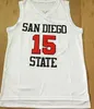 Mens San Diego State Aztecs 15 Kawhi Leonard College Basketball Jerseys Black White University Shirts Kawhi Leonard Basketball Je8541029