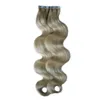 # 60 Platina Blonde Virgin Brasilian Body Wave Tape Hair 100% Real Human Hair Extensions Adhesive Pu Hud väftband i mänskliga hårförlängningar