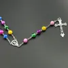 Nova Religiosa Católico Rainbow Rosário Longo Colares Jesus cruz pingente 8 MM Bead cadeias Para mulheres Dos Homens de Moda Jóias Cristã