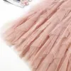 Summer Boho Long High Waist Ruffles Women Beach Skirts Pink Jupe Femme Tulle Skirt Saia Midi Faldas Q190426