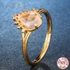ALLNOEL de prata esterlina 925 For Women 100% Natural Rose Quartz 9K real banhado a ouro fino Jewlery ajustável anel