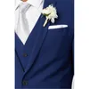 Skräddarsydd blå brudgum Tuxedos Peak Lapel Groomsman Wedding 3 Piece Suit Fashion Men Business Party Jacket Blazer (Jacket+Pants+Vest)