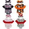 Baby Girls Christmas Halloween Jumpsuit Deer Pumpkin Ghost Printed Lace Rompers Single-breasted Bow Slips Headband Girls Outfits M048