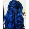 New party style Blue hair color brazilian full Lace Front Wig Long deep wave Synthetic Wigs For Women can be braided