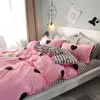 SlowDream Home Bedding 3/4PCS Love Heart Girl Bedding Set Flat Sheet King Size Bedclothes Pillowcase&Duvet Cover Bed Linen Set