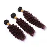 Vino rosso Ombre onda profonda 3 bundles capelli umani vergini brasiliani # 1B / 99J Borgogna Ombre onda profonda riccia trame di tessuto capelli umani lunghezza mista