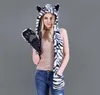 Cartoon Animal Head Hat Luves Fur Scoelf Hood Hat Multi Function Cap bolso de inverno Chapéus quentes