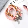 Natuurlijke Shell Armbanden Ontwerpen Mode Blad Charm Sieraden voor Meisjes Handgemaakte Hout Kralen Dames Crystal Beaded Bracelet Strands Pink Black