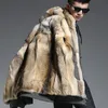 Wolf Fur Coat Men Winter Jackets Warm Fur Coats Hooded Long Style Jacket Thick Real Furs Natural Mens Thermal Outerwear