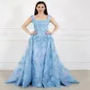 Square Neck Luxury Prom Party Dresses With Loptay Train Full 3D Floral Applique Pärlor Kvällsklänningar Swep Train Plus Size Formal Dh4156