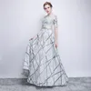 New Arrival Floor-Length Jewel Mother of The Bride Dresses Silver-grey Lace 1/2 Sleeve Evening Dress With Removable Sash