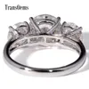 Transgems 14K White Gold 5CTW Center 3CT 9 mm en 1CT 65mm F Color Moissanite Three Stone Moissanite verlovingsring voor vrouwen Y197274215