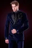 Kruvaze Lacivert kadife Damat Smokin tepe Yaka erkek takım elbise 2 parça düğün/balo / akşam Blazer (ceket + pantolon + kravat) W686