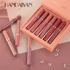 6 TEILE/SATZ Handaiyan Samt Matte Lipgloss Lila Rot Erde Nude Pigment Langlebige Wasserdichte Flüssige Lippenstift Creme