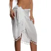 Kobiety Sukienka Plażowa Semi-Sheer Swimwear Bikini Cover Ups Krótka spódnica z frędzlami Szyfonowa Wrap Sukienka Sarong Pareo Shorts