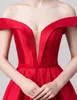 2020 Chic Red Off The Shoulder Designer Occasion Klänningar En Linje Golvlängd Satin med Pocket Formal Evening Occase Prom Party Dresses Re