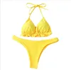 Costume da bagno da donna Nero Rosso Giallo Bikini Push Up Micro Set brasiliano Costume da bagno sexy Donna Costume da bagno taglio alto solido Abbigliamento da spiaggia femminile