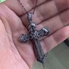 Ciondolo croce retrò hip-hop gioielli di moda in argento 925, riempimento in oro nero, fortunate donne da sposa 5A, collana con catena di diamanti bianco trasparente CZ293g