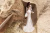 2019 boho sereia vestidos de noiva praia laço de manga longa vestidos de noiva frente divisão de alta moda vestido de noiva vestes de mariée