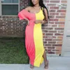 Femmes Casual Plus Size Color Block Dress Une épaule d'été Maxi Dress Loose Daily Long Dress T200522